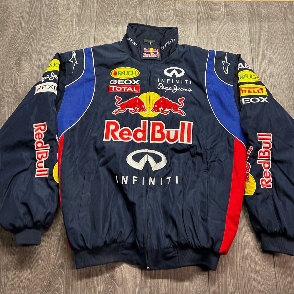 Red Bull Racing F1 Jacket Infiniti Total Geox Navy Blue Embroidered XXL Bomber